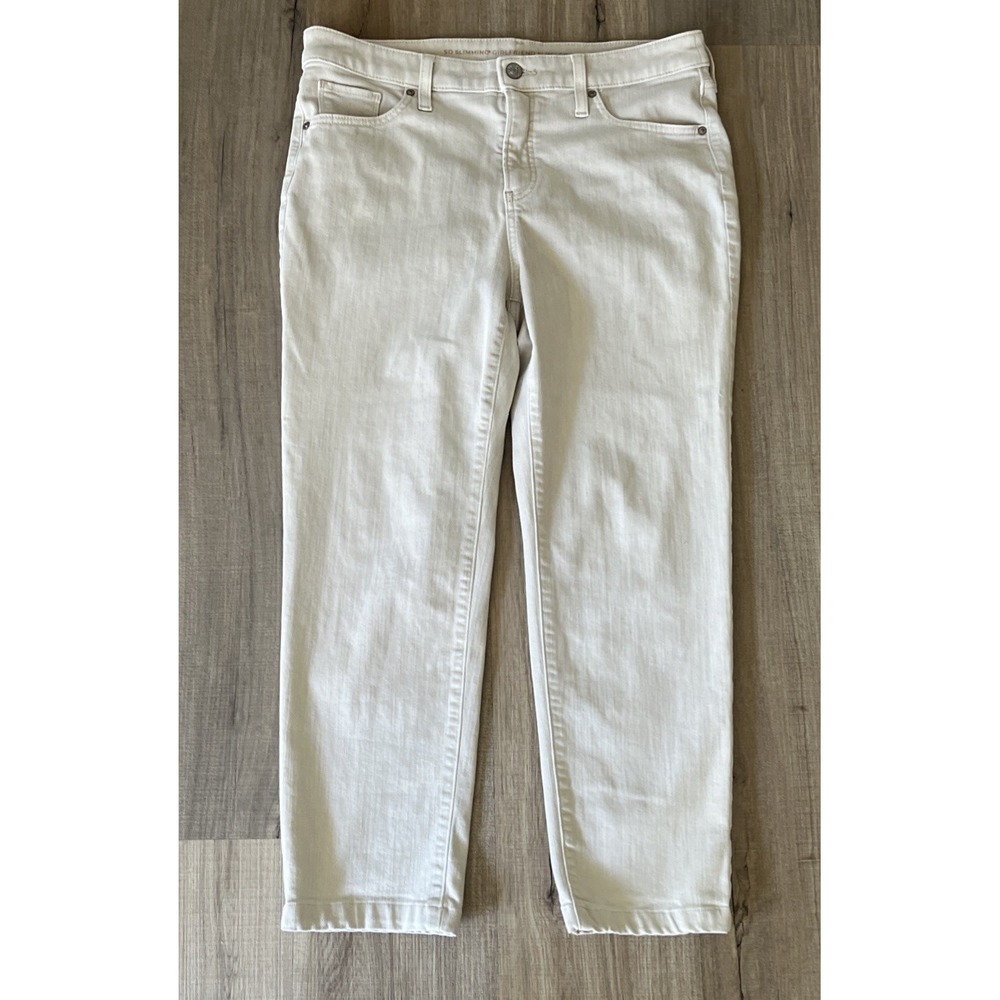 Chico’s So Slimming Girlfriend Slim Leg Ankle Jeans Size US 12 P Beige Stretch